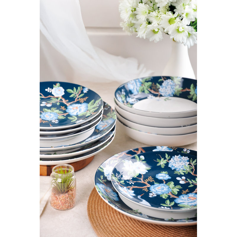 222 Fifth Nightingale 12-Piece Blue Porcelain Dinnerware Set
